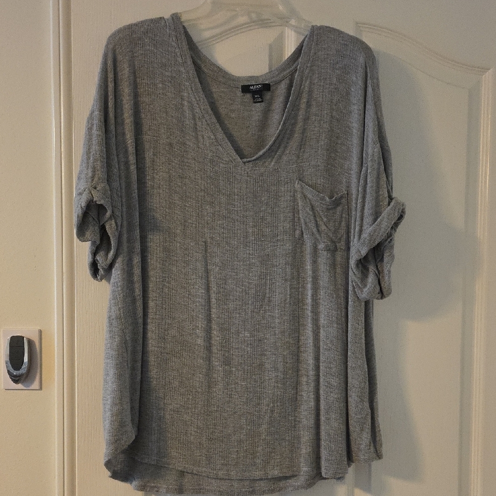 Alfani Gray V-Neck Pajama Top - Picture 1 of 7